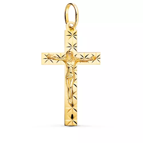 18K CRUZ ORO AMARILLO CON CRISTO TALLADA 34X19 MM 1