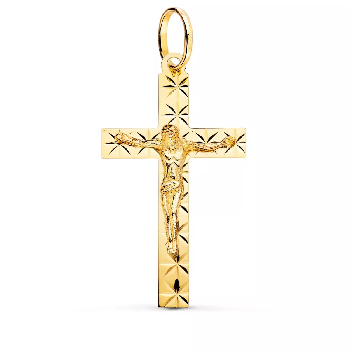 18K CRUZ ORO AMARILLO CON CRISTO TALLADA 34X19 MM 1