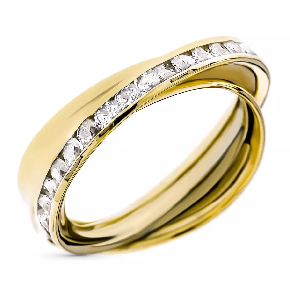 9K SORTIJA ORO AMARILLO BANDAS CRUZADAS CON CIRCONITAS EN CARRIL. ANCHO: 7 MM 1