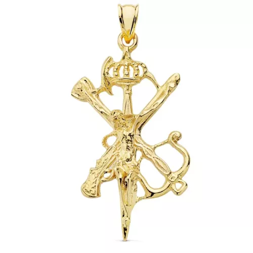 18K COLGANTE CRUZ CRISTO LEGION GRANDE CON CORONA ORO AMARILLO 45X30 MM 6