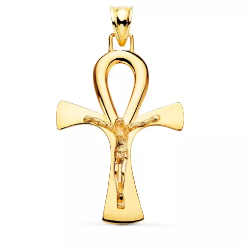 18K CRUZ DE LA VIDA ORO AMARILLO SIN CRISTO EN BRILLO 40 X 30 MM 6