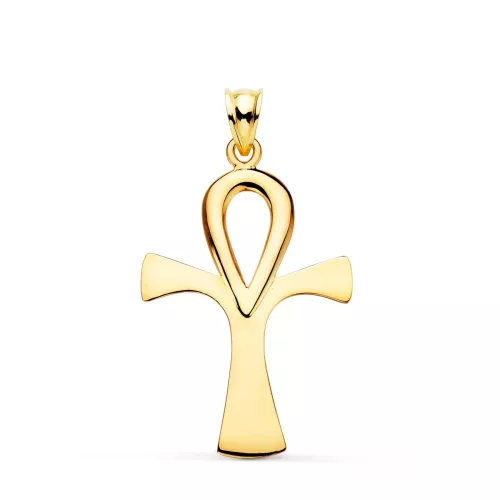 18K CRUZ DE LA VIDA ORO AMARILLO SIN CRISTO EN BRILLO 36 X 23 MM 3