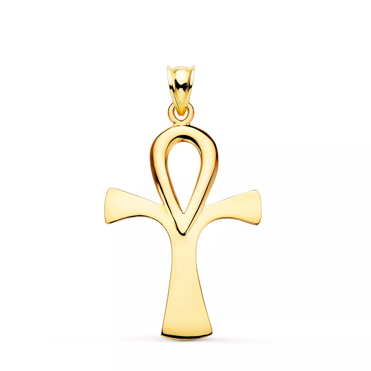 18K CRUZ DE LA VIDA ORO AMARILLO SIN CRISTO EN BRILLO 36 X 23 MM 3