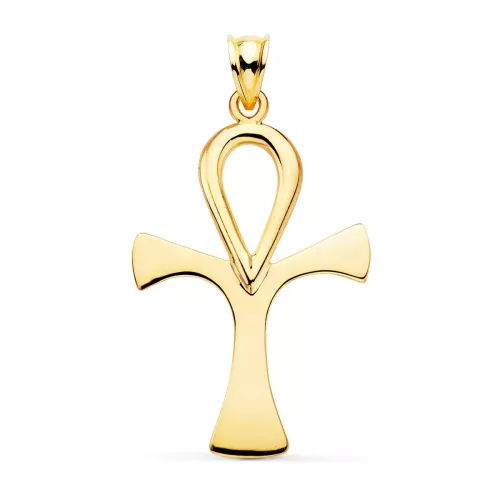 18K CRUZ DE LA VIDA ORO AMARILLO SIN CRISTO EN BRILLO 40 X 30 MM 4