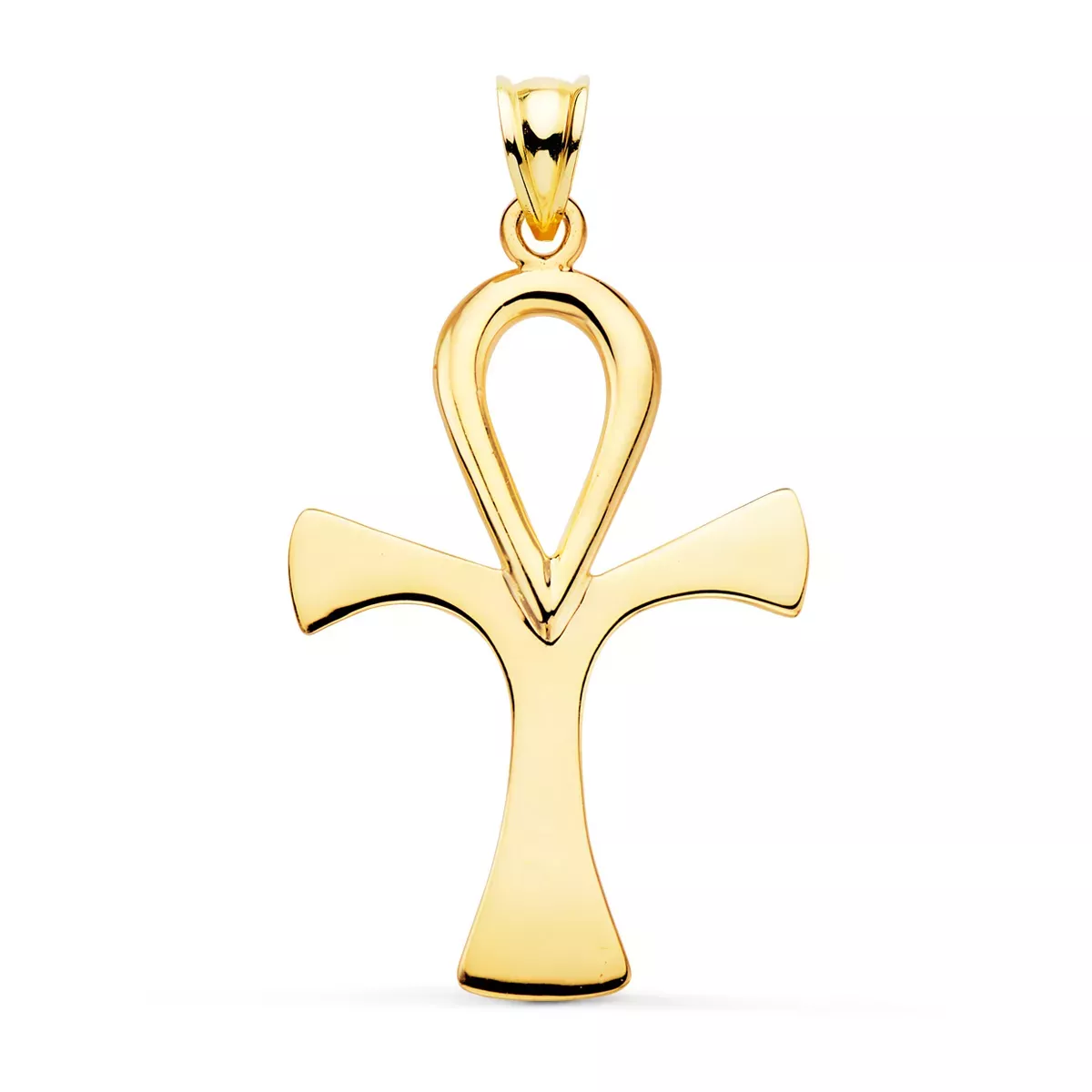 18K CRUZ DE LA VIDA ORO AMARILLO SIN CRISTO EN BRILLO 40 X 30 MM 4
