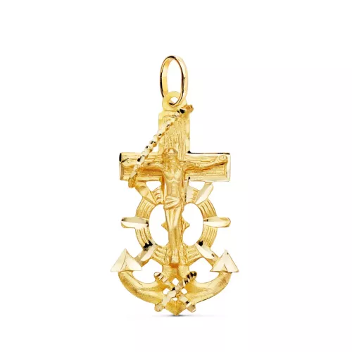 18K CRUZ MARINERA ORO AMARILLO CON CRISTO TALLADA 35X20 MM 4
