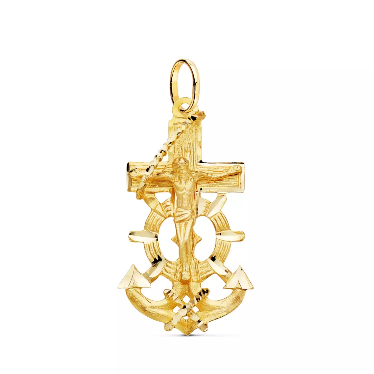 18K CRUZ MARINERA ORO AMARILLO CON CRISTO TALLADA 35X20 MM 4