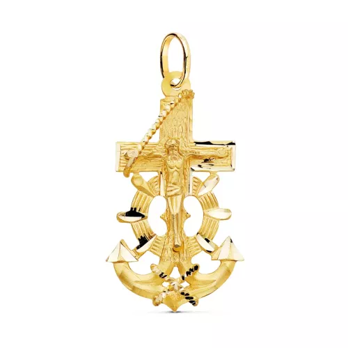 18K CRUZ MARINERA ORO AMARILLO CON CRISTO TALLADA 40X22 MM 5