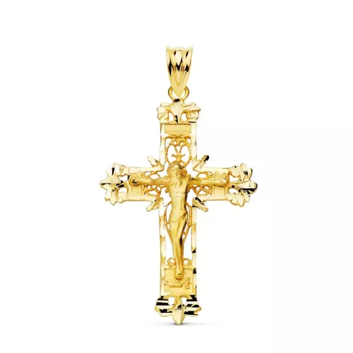 18K CRUZ ORO AMARILLO FILIGRANA CON CRISTO TALLADA 36X24 MM 3