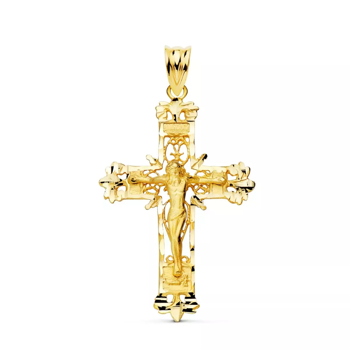 18K CRUZ ORO AMARILLO FILIGRANA CON CRISTO TALLADA 36X24 MM 3
