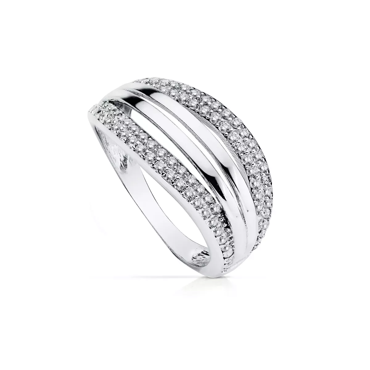 9K SORTIJA ORO BLANCO BANDAS CALADA CON CIRCONITAS. ANCHO: 10 MM 2