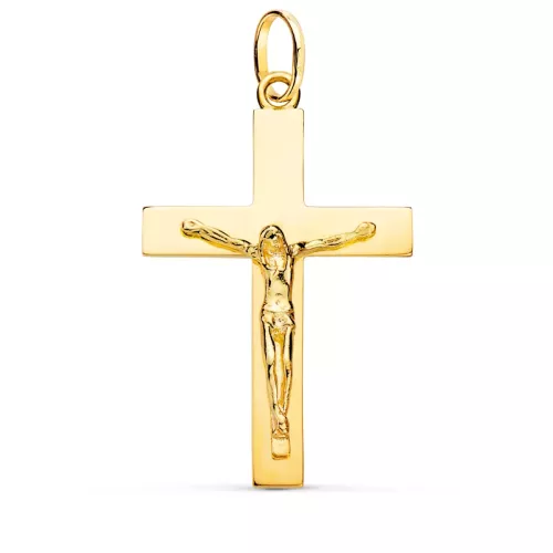 18K CRUZ ORO AMARILLO CRISTO MACIZA PALO RECTANGULAR BRILLO 38 X 24 MM 5