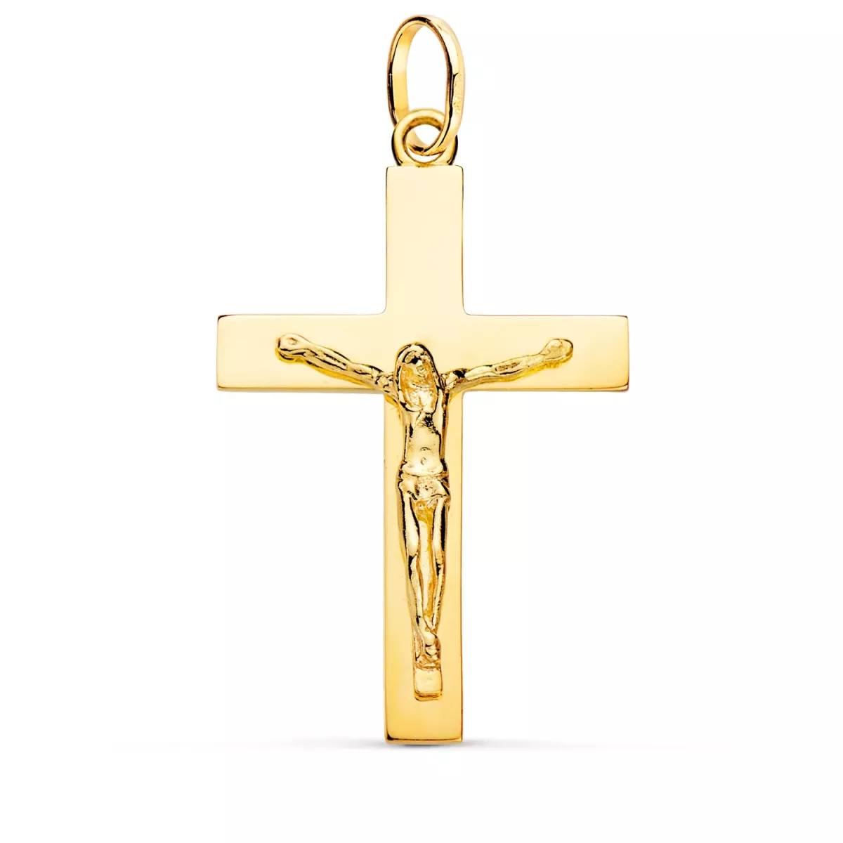 18K CRUZ ORO AMARILLO CRISTO MACIZA PALO RECTANGULAR BRILLO 38 X 24 MM 5