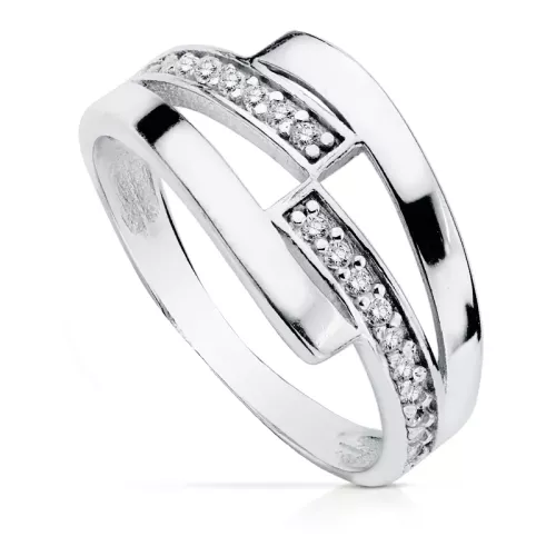 9K SORTIJA ORO BLANCO BANDAS CON CIRCONITAS. ANCHO: 9 MM 2