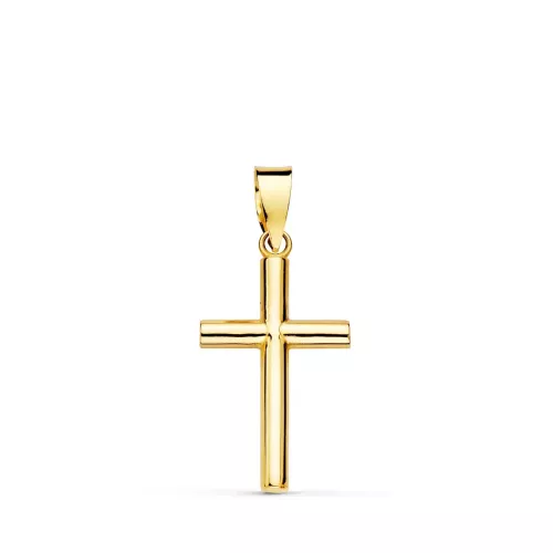 18K CRUZ ORO AMARILLO LISA TUBO HUECO 2.5 MM 16X11 MM 0