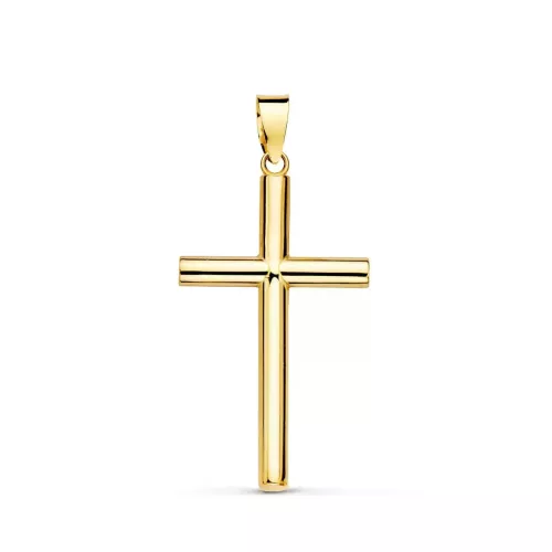 18K CRUZ ORO AMARILLO HUECA LISA 25X15 MM TUBO 2.2 MM 0