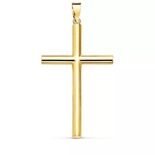 18K CRUZ ORO AMARILLO LISA TUBO HUECO 3 MM 35X22 MM 1