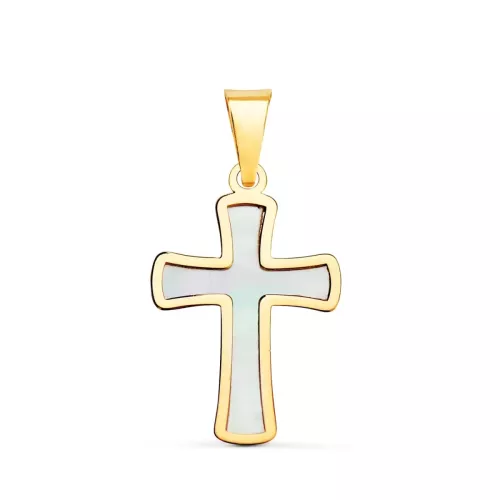 18K CRUZ ORO AMARILLO CON NACAR 18 X 12 MM 0