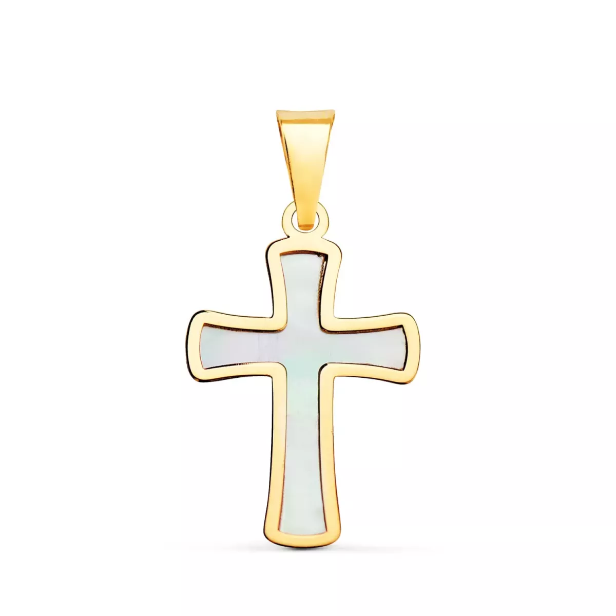 18K CRUZ ORO AMARILLO CON NACAR 18 X 12 MM 0