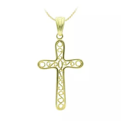 18K CRUZ ORO AMARILLO FILIGRANA 38X22 MM 2