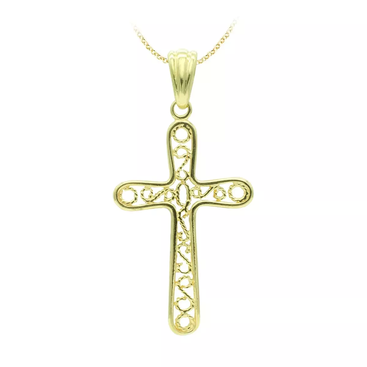 18K CRUZ ORO AMARILLO FILIGRANA 38X22 MM 2