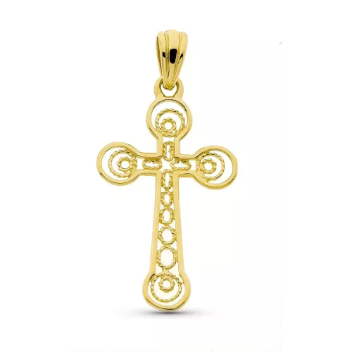 18K CRUZ ORO AMARILLO FILIGRANA 37X22 MM 2