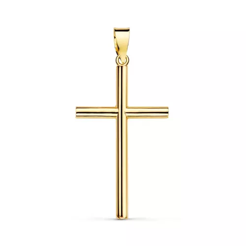 18K CRUZ ORO AMARILLO PALO LISO HUECO 26X15X2 MM 0