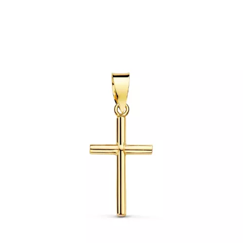 18K CRUZ ORO AMARILLO LISA TUBO HUECA EN BRILLO 15X9 MM 0