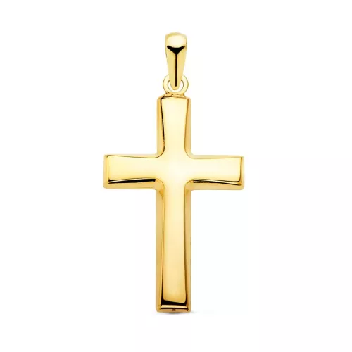 18K CRUZ ORO AMARILLO LISA PLANA HUECA EN BRILLO 25X16 MM 1