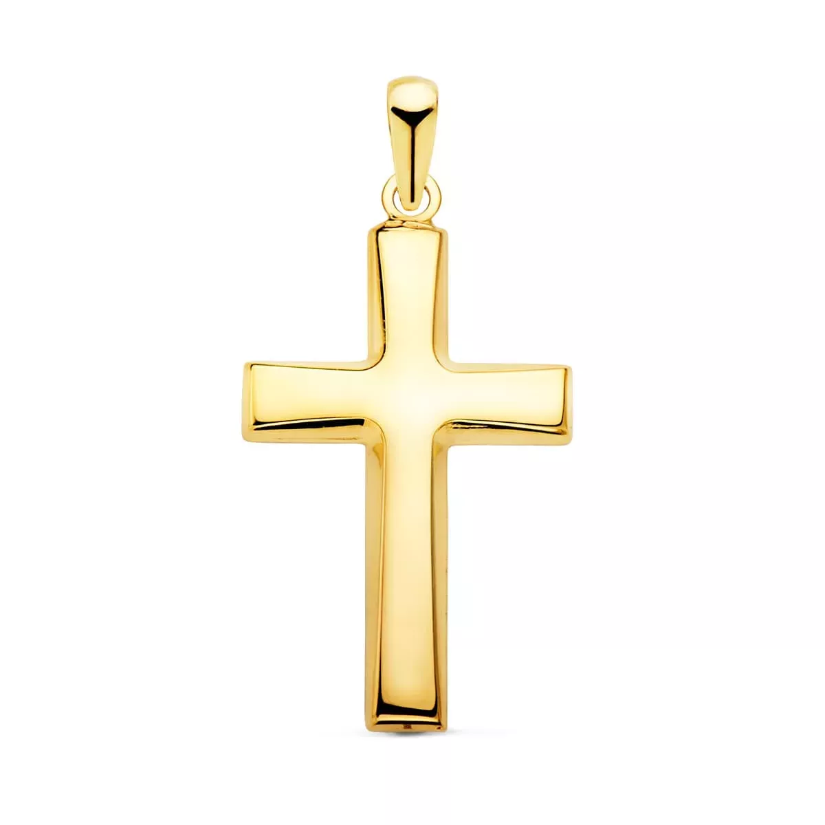 18K CRUZ ORO AMARILLO LISA PLANA HUECA EN BRILLO 25X16 MM 1