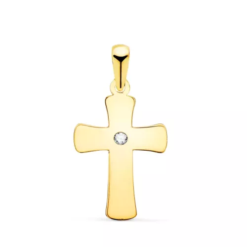 18K CRUZ ORO AMARILLO LISA EN BRILLO CON CIRCONITA 20 X 12 MM 0