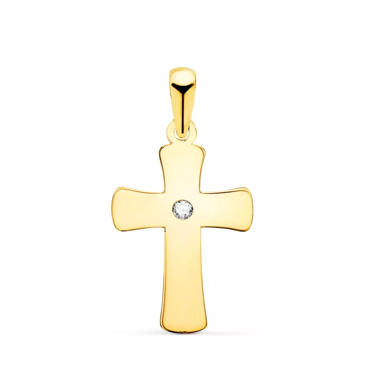 18K CRUZ ORO AMARILLO LISA EN BRILLO CON CIRCONITA 20 X 12 MM 0