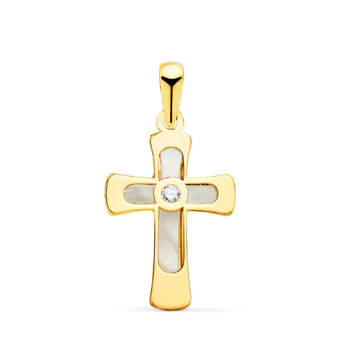 18K CRUZ ORO AMARILLO CON NACAR Y CIRCONITA 20 X 12 MM 0