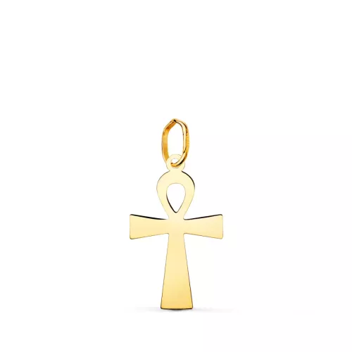 18K COLGANTE ORO AMARILLO BRILLO CRUZ DE LA VIDA 18 X 10 MM 0