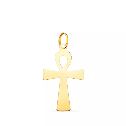 18K COLGANTE ORO AMARILLO BRILLO CRUZ DE LA VIDA 22 X 13 MM 0