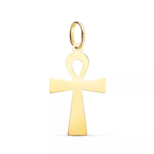 18K COLGANTE ORO AMARILLO BRILLO CRUZ DE LA VIDA 28 X 16 MM 0