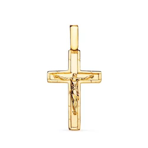18K CRUZ ORO AMARILLO CON CRISTO EN BRILLO CON BORDES 26 X 17 MM 1
