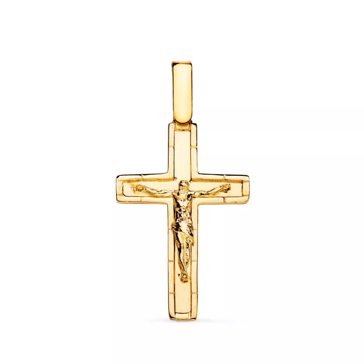 18K CRUZ ORO AMARILLO CON CRISTO EN BRILLO CON BORDES 26 X 17 MM 1