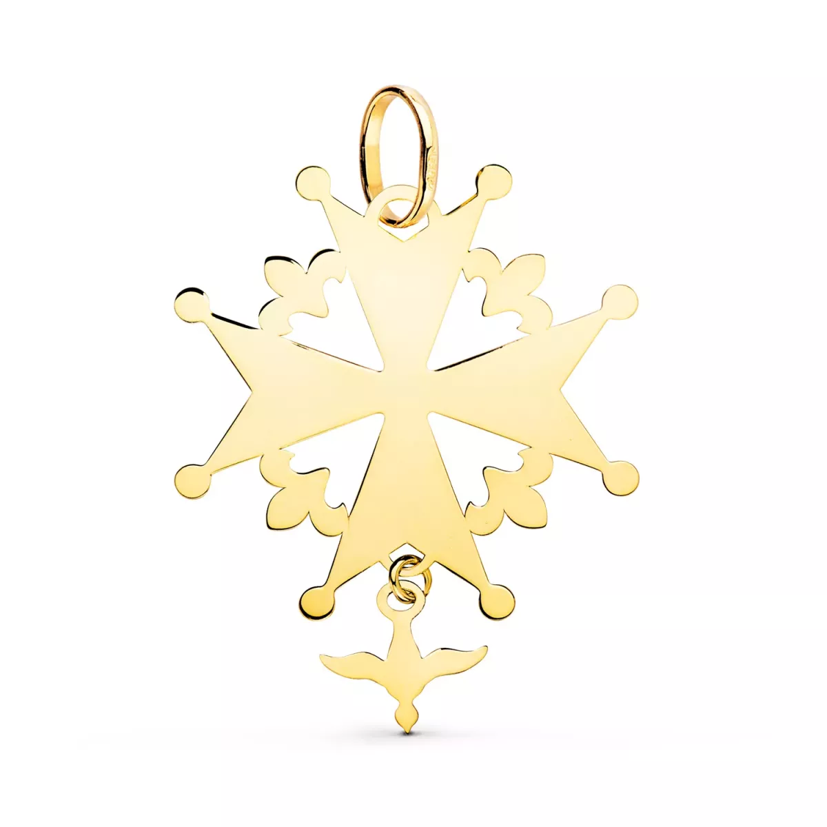 18K CRUZ DE HUGUENOTTE ORO AMARILLO CON PALOMA EN BRILLO. 32 X 25 MM 1