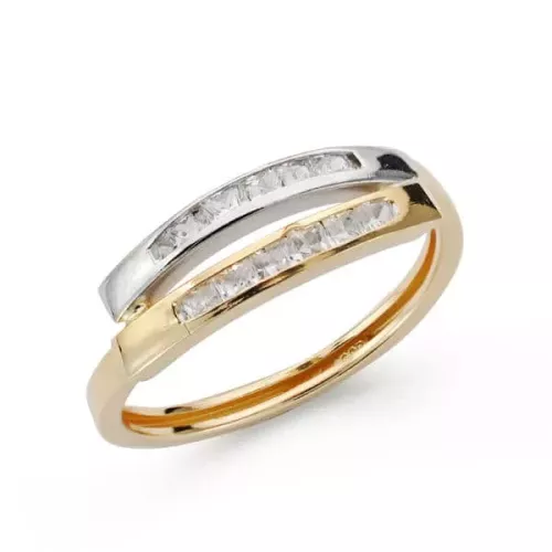 9K SORTIJA ORO BICOLOR BANDAS CON CIRCONITAS EN CARRIL. ANCHO: 5