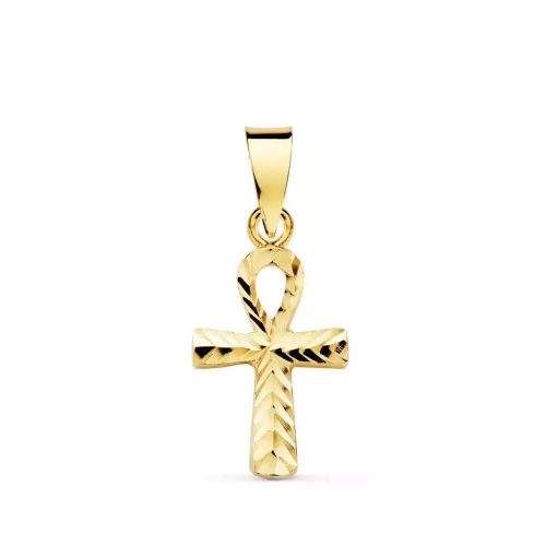 18K CRUZ DE LA VIDA ORO AMARILLO TALLADA. 16 X 9 MM 0