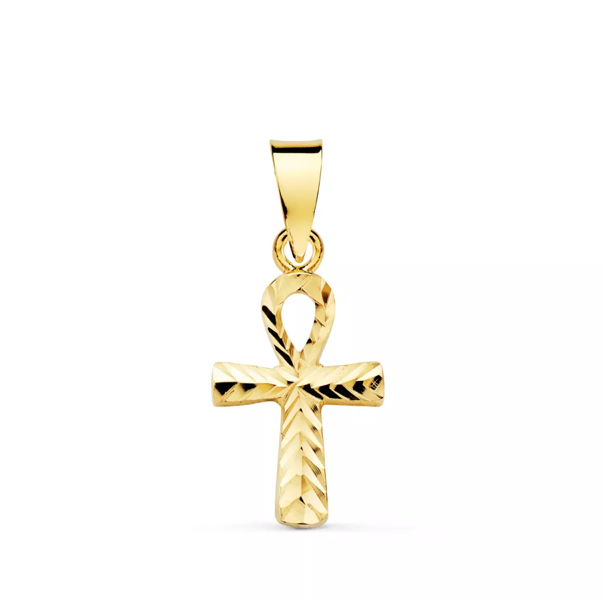 18K CRUZ DE LA VIDA ORO AMARILLO TALLADA. 16 X 9 MM 0