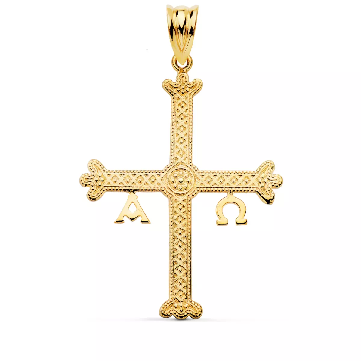 18K CRUZ DE COVADONGA ORO AMARILLO DETALLES RELIEVE. 37 X 28 MM 2