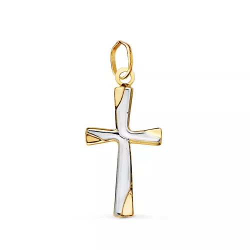 18K CRUZ ORO BICOLOR LISA EN BRILLO HUECA 21 X 12 MM 0