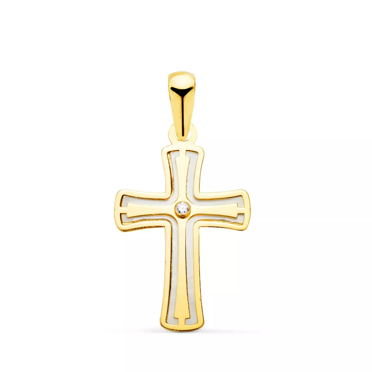 18K CRUZ ORO AMARILLO CON NACAR Y CIRCONITA 20 X 12 MM 0