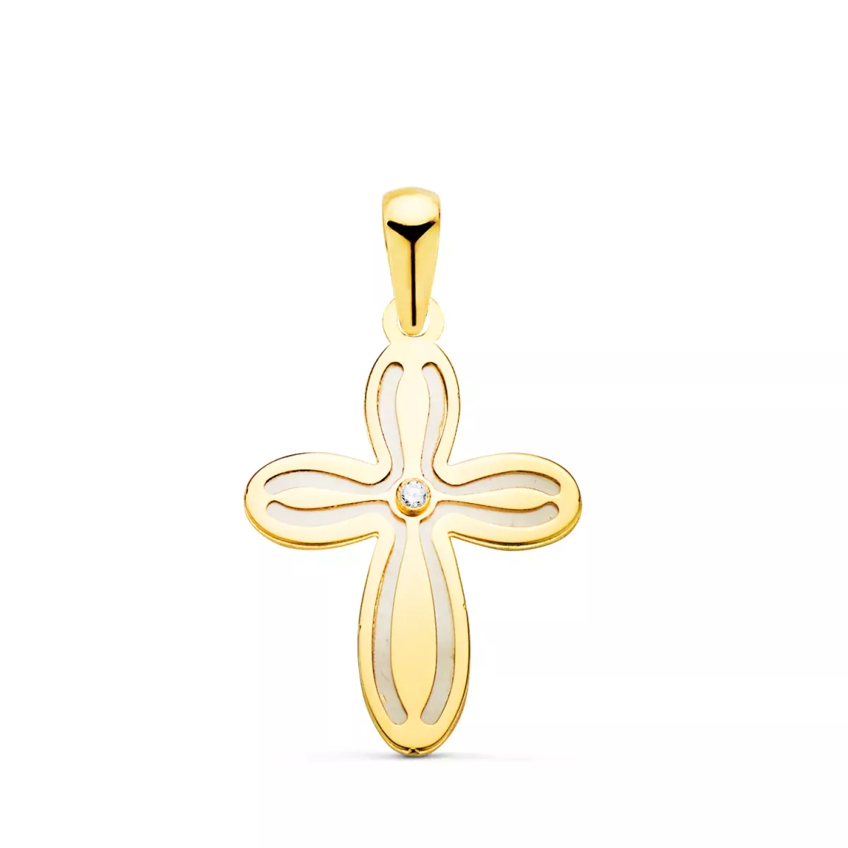 18K CRUZ ORO AMARILLO CON NACAR Y CIRCONITA 20 X 14 MM 0
