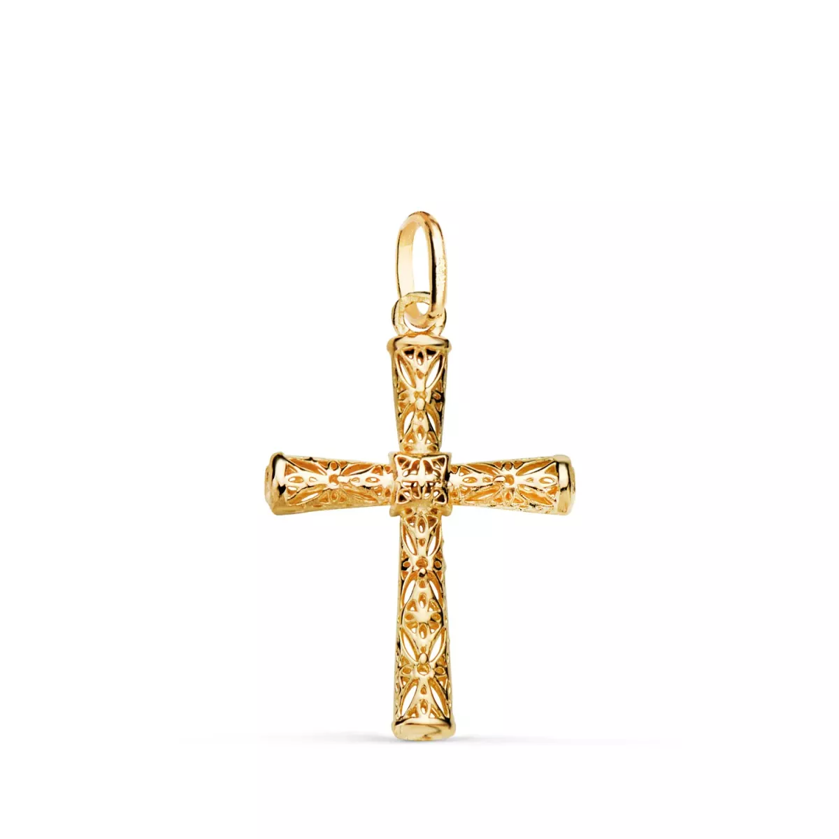 18K CRUZ ORO AMARILLO CALADA DETALLES FILIGRANA TUBO OVAL. MEDIDA: 22 X 15 MM. 0