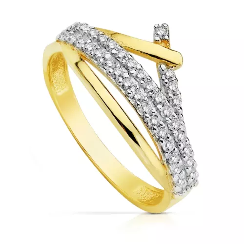 9K SORTIJA ORO BICOLOR CON CIRCONITAS. ANCHO: 10 MM 2