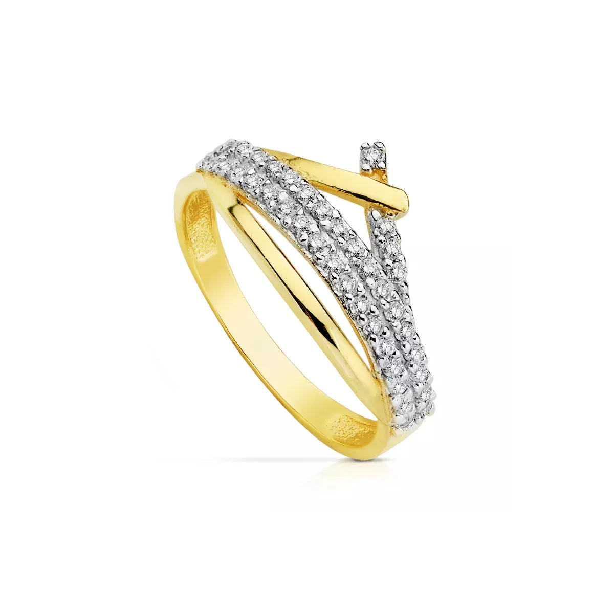 9K SORTIJA ORO BICOLOR CON CIRCONITAS. ANCHO: 10 MM 2