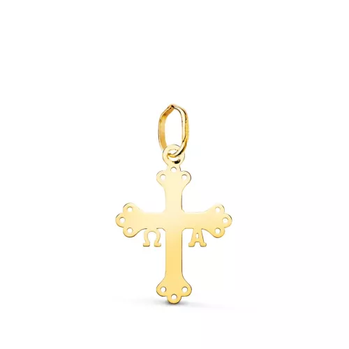 18K COLGANTE ORO AMARILLO CRUZ DE COVADONGA SILUETA EN BRILLO. 18 X 13 MM 0